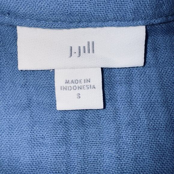 J Jill Ice Blue Small Tier Gauze Drop Waist Dress Button Midi Lagenlook Cottage - Picture 5 of 8